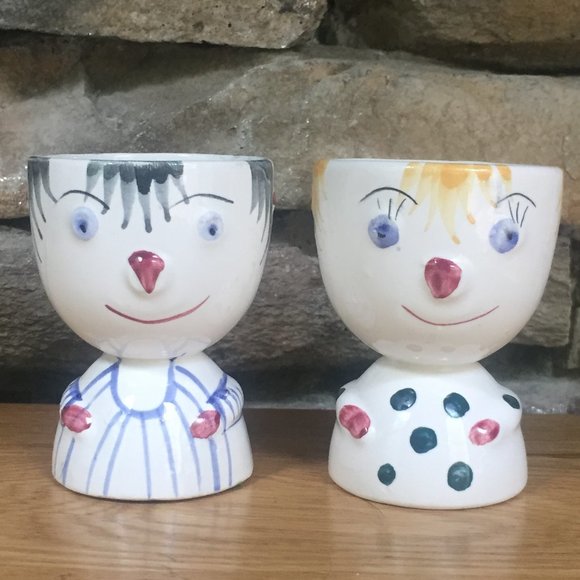 VTG Egg Cup Faces People MCM Japan Succulents Boho - Picture 2 of 9